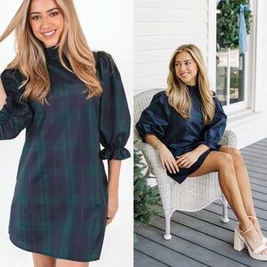 J. Marie Katrina Plaid Bow Tie Shift Mini Dress